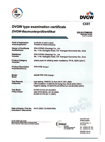 DVGW Certificate DVGW Certificate